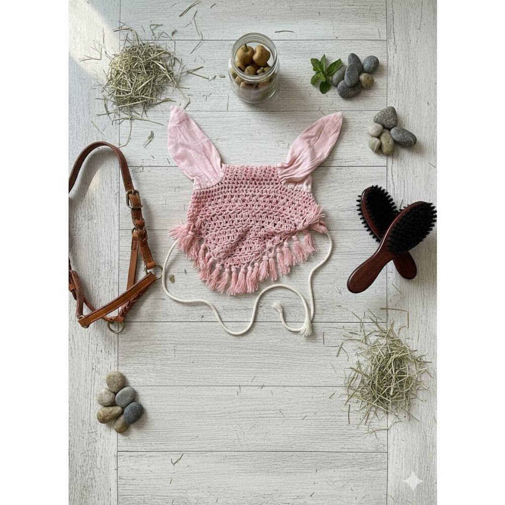 Pink Crocheted Horse Fly Bonnet / Mask